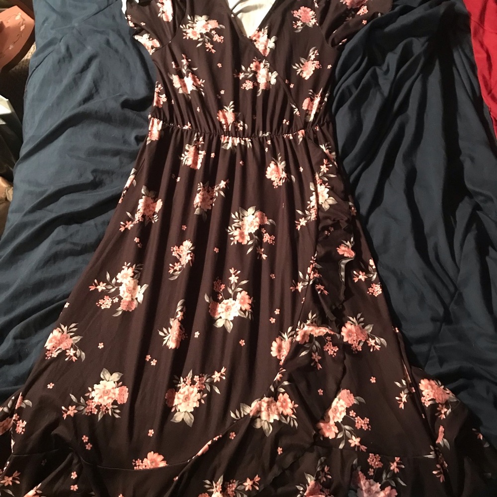Long black floral dress